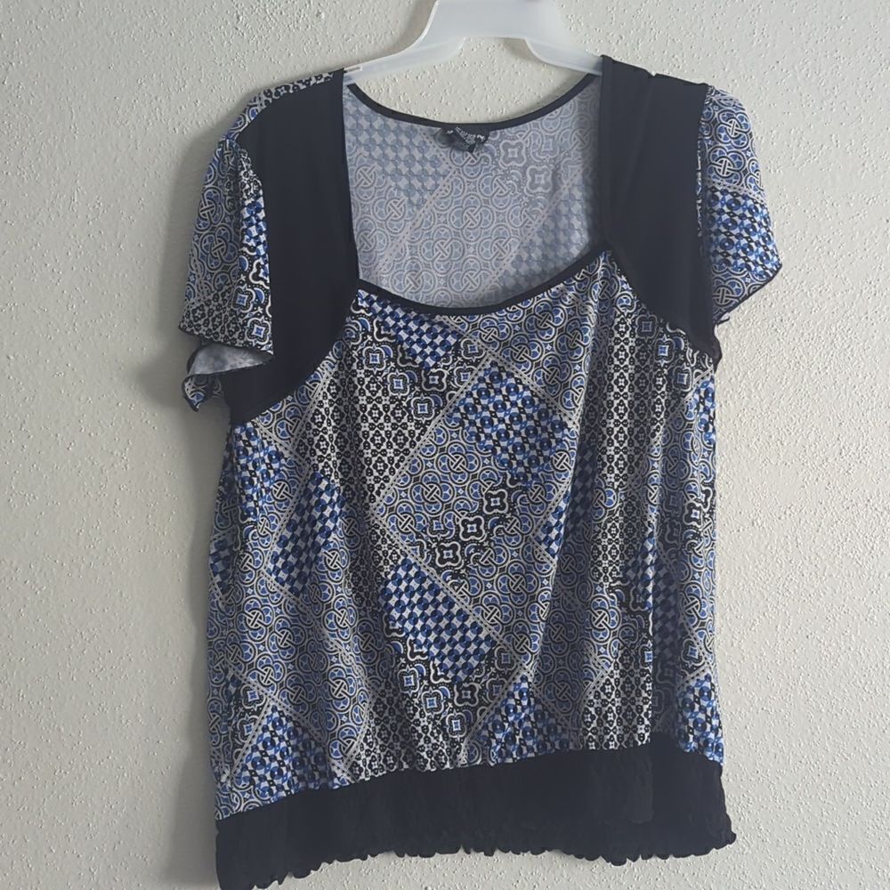 Plus size blue black print top 3x